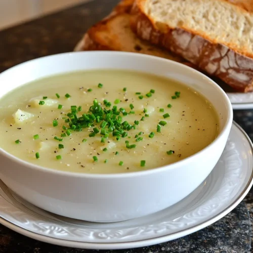4 ingredient potato soup topped with chives