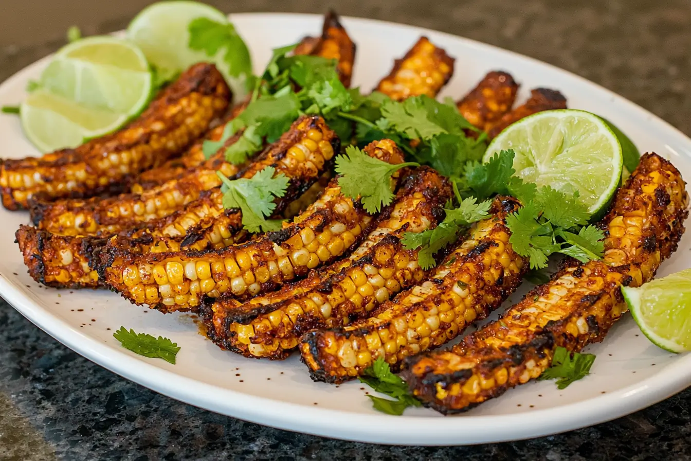 Delicious air fryer corn ribs with cilantro and lime