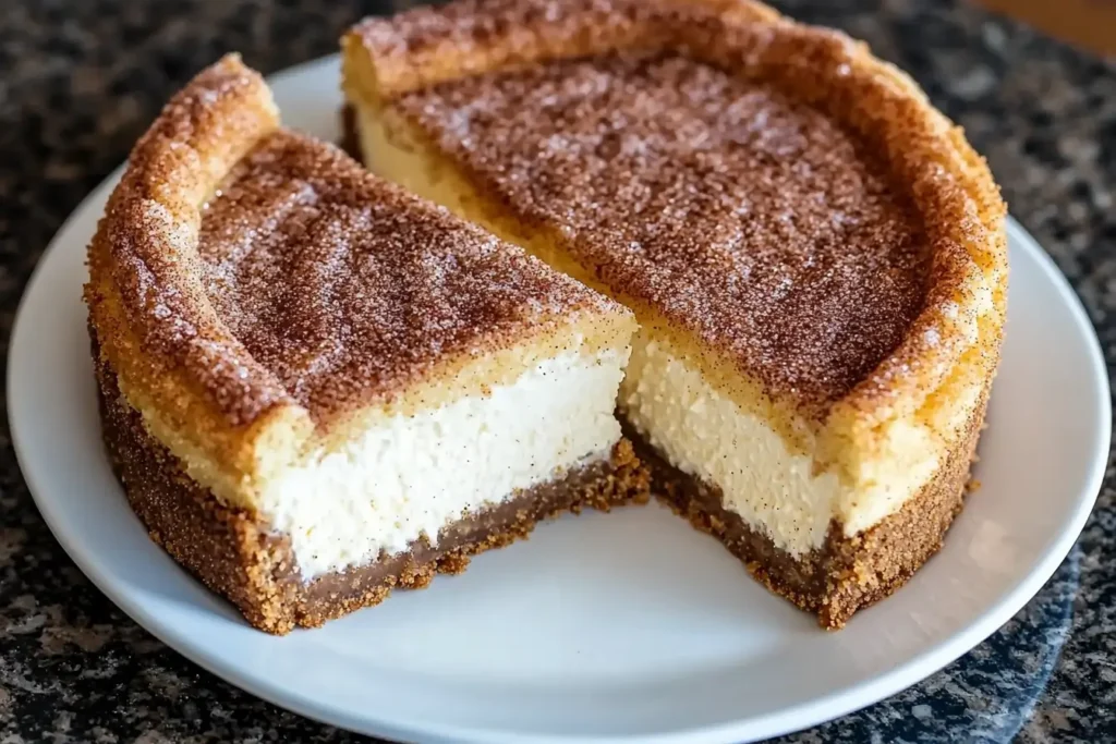 Slice of delicious churro cheesecake recipe